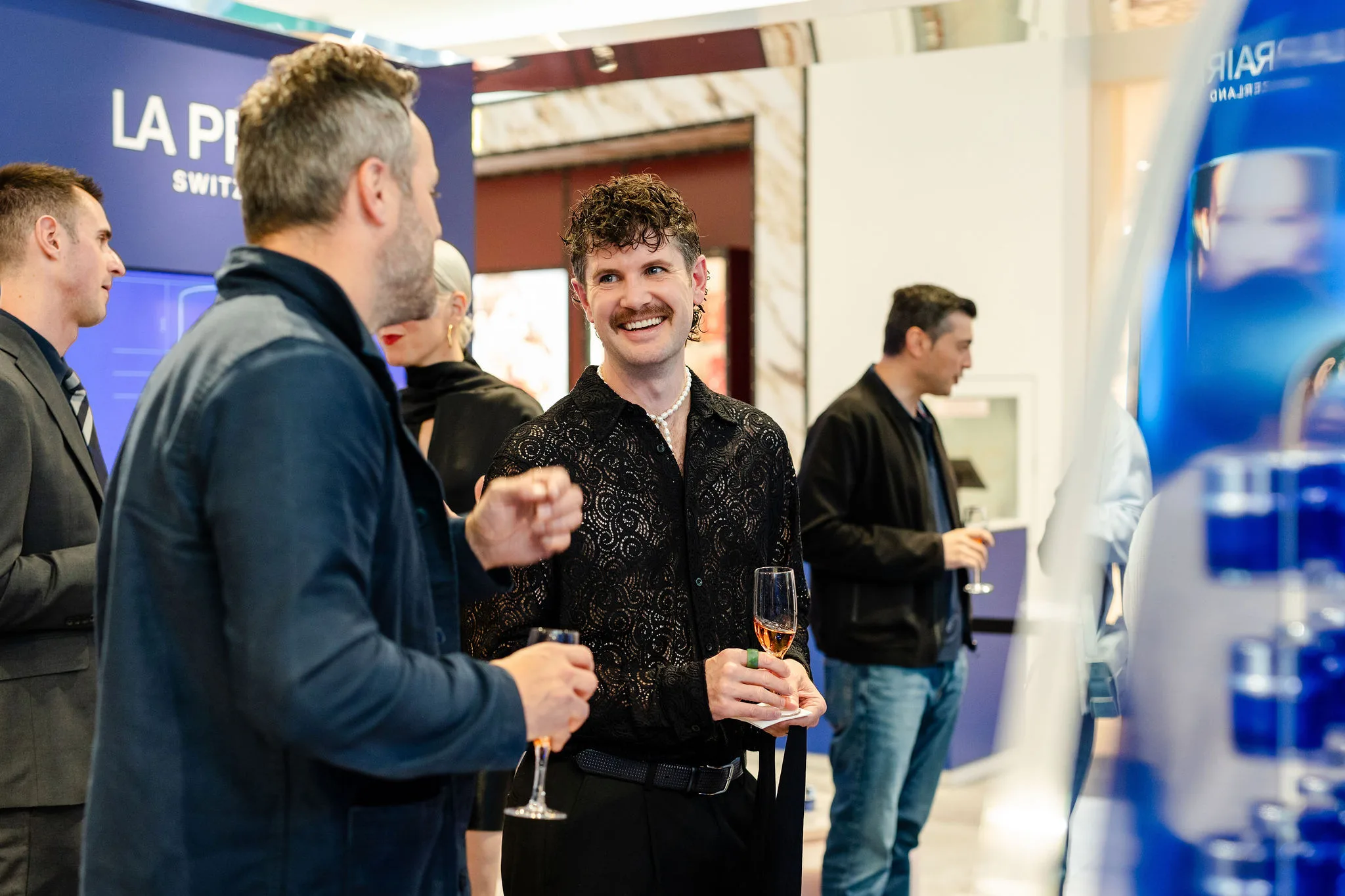 Group, men, wine.