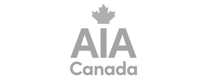 Aia canada logo with corporate photography on a white background.