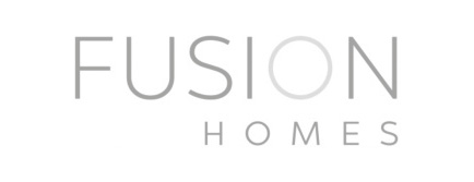 Fusion homes logo captured in corporate photography on a white background.